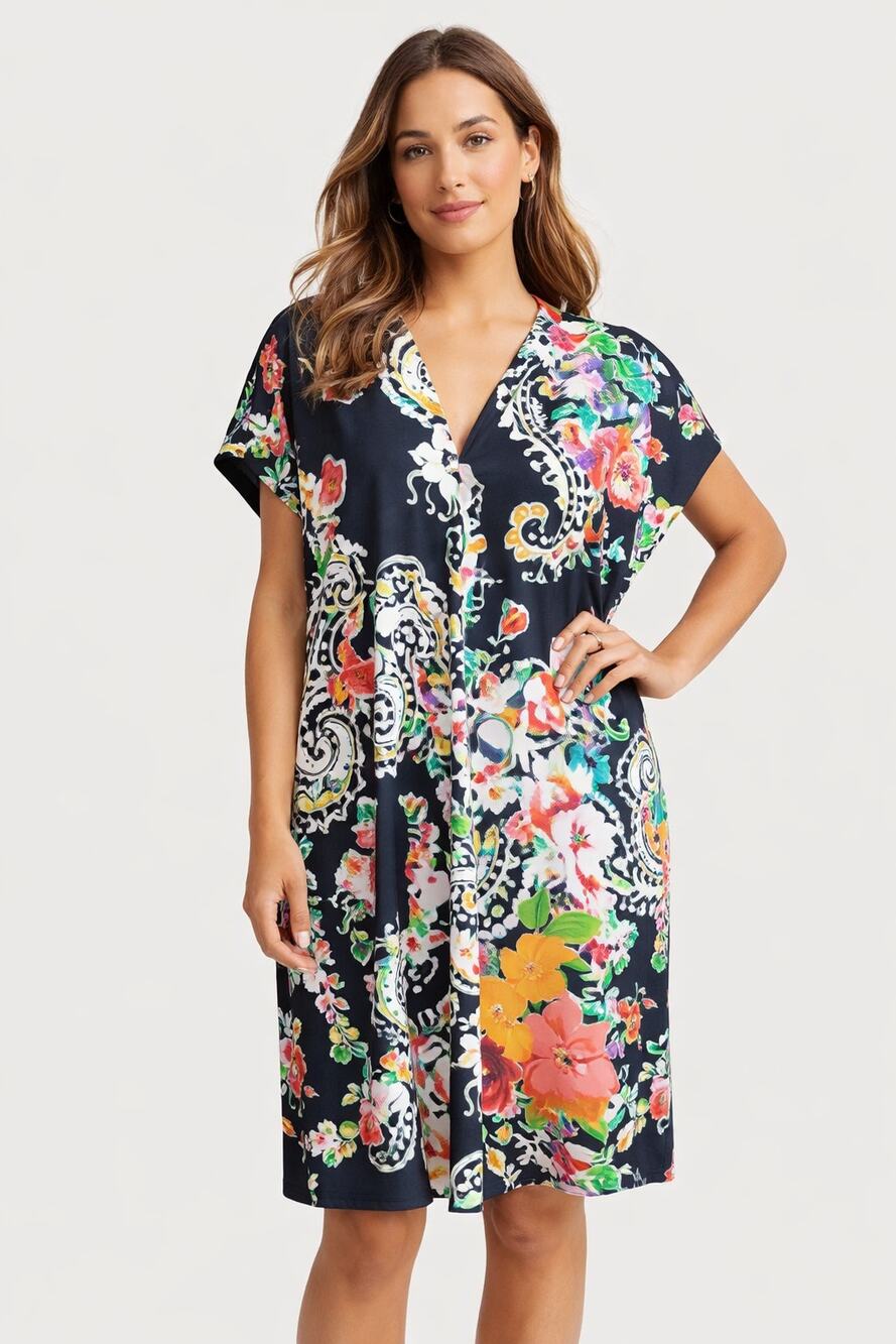 Womens Lauren Ralph Lauren Floral Midi Dress Sz 14 Watercolor Kaftan Shift Black